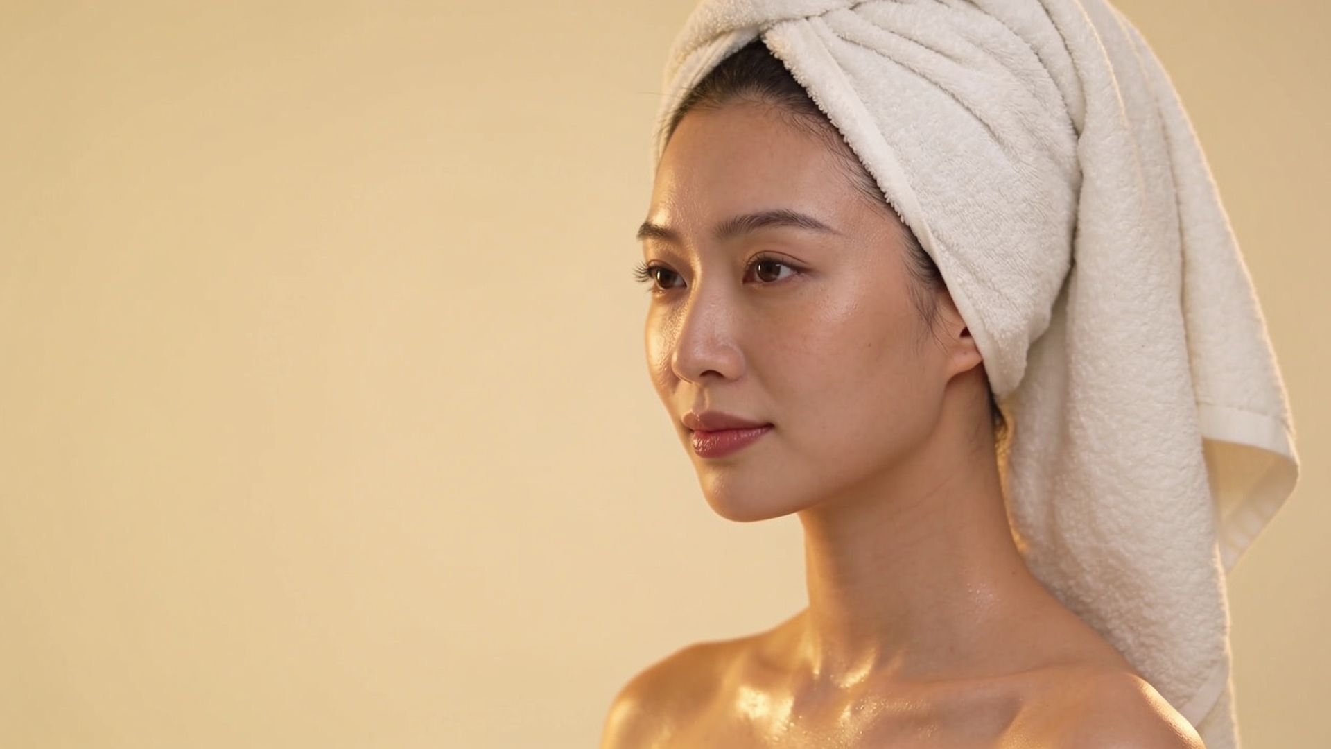 Woman with fresh, dewy skin in a calm clinic setting, illustrating gold facials and medical facials