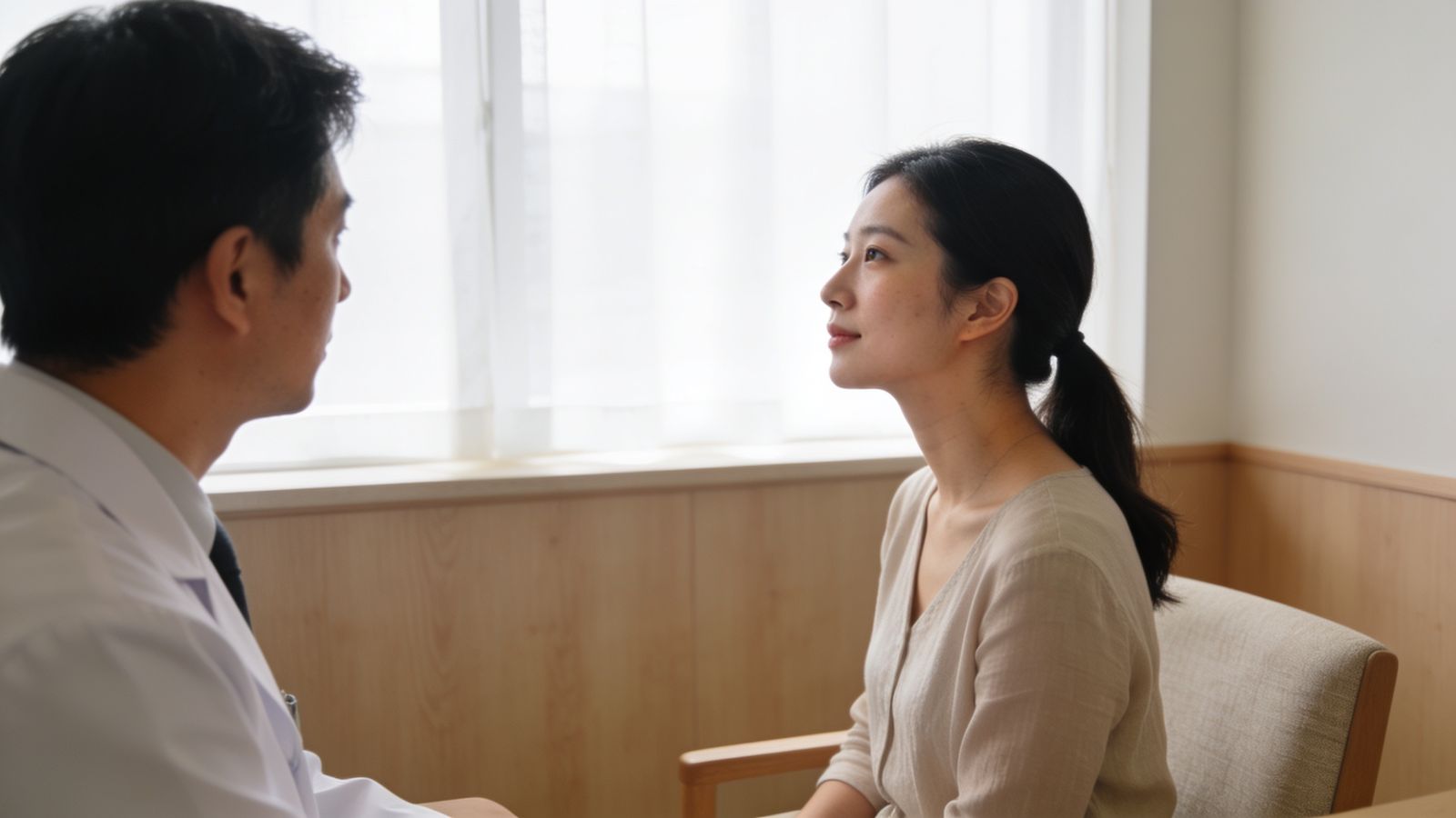 Doctor assessing acne scar texture under side light at IN Eternity Clinic