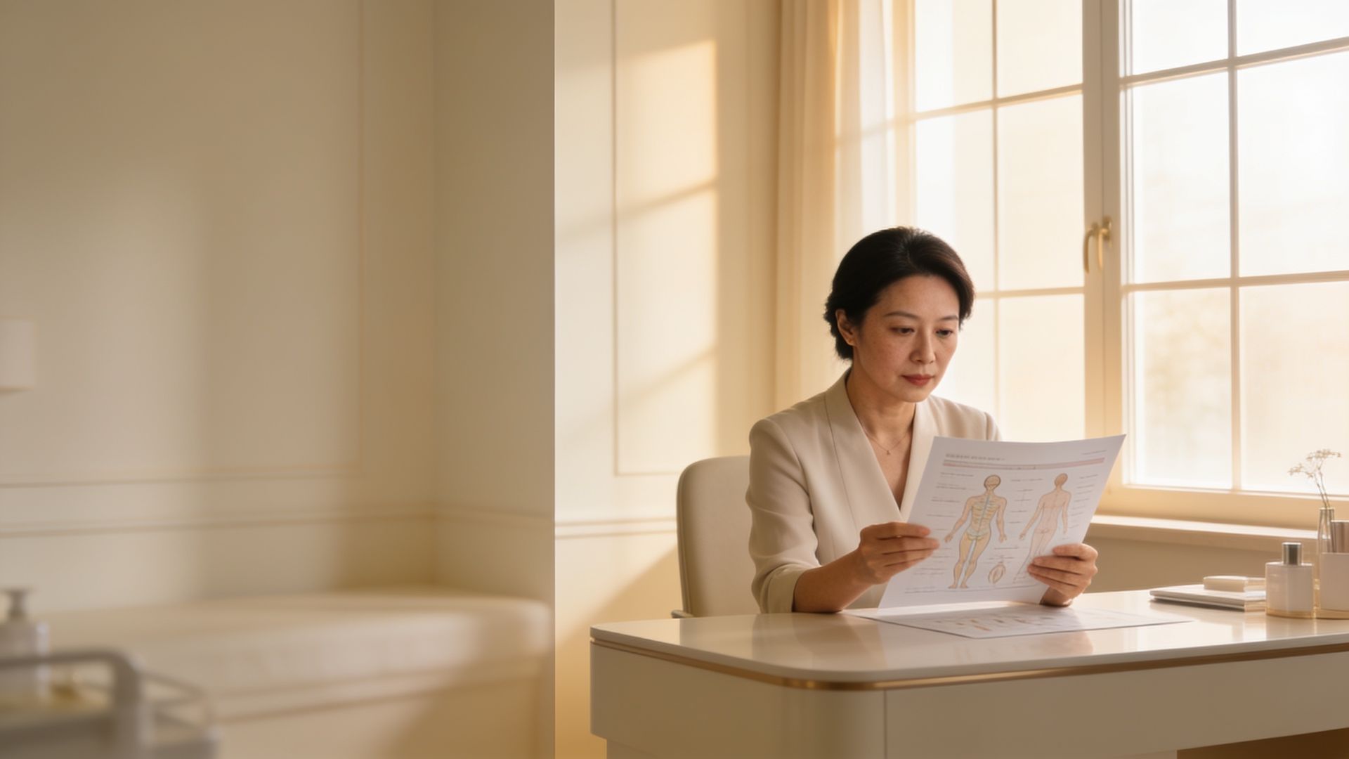 A woman reading a written treatment plan and quote
