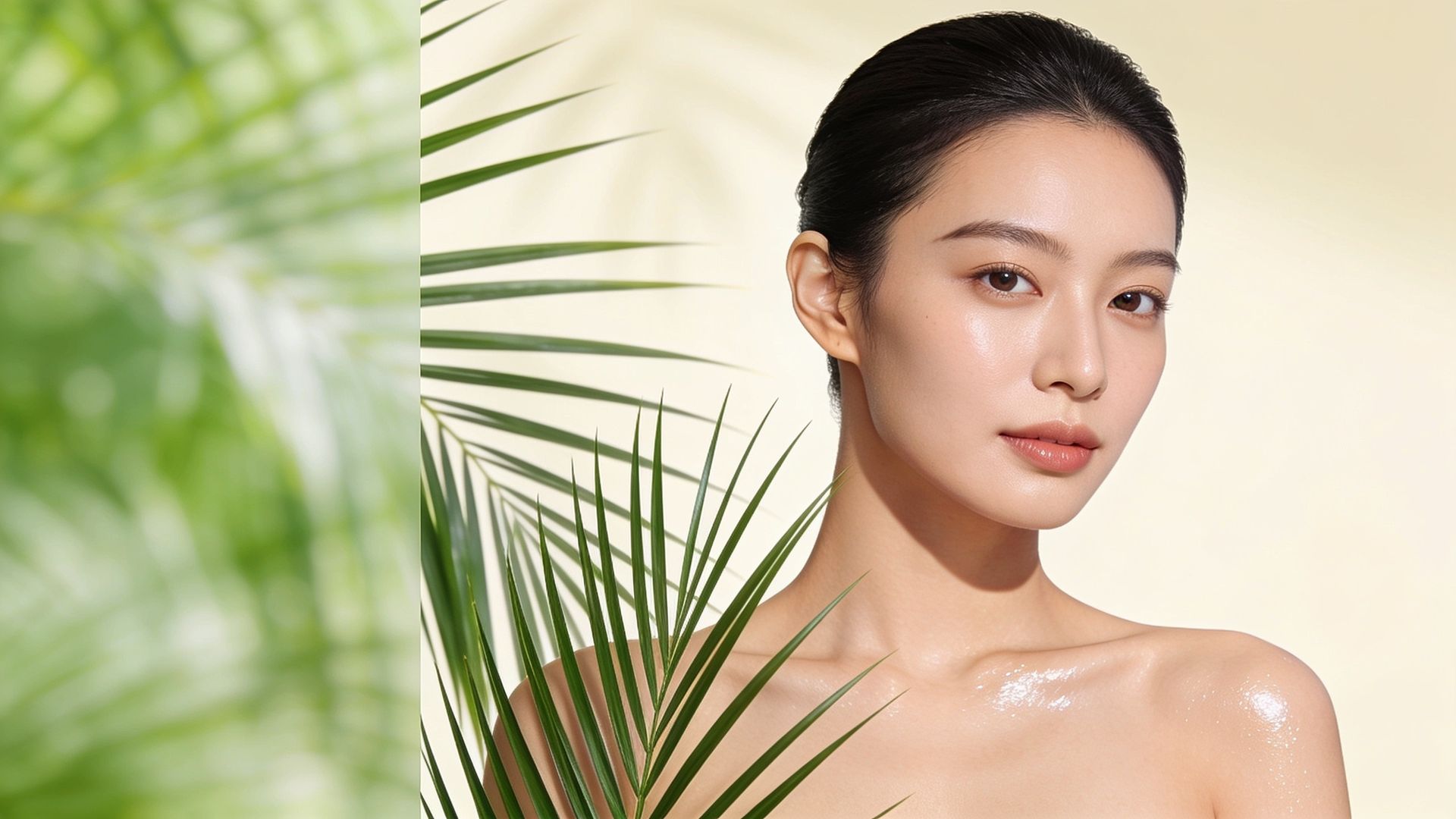 Woman with natural skin in soft tropical shade in Singapore