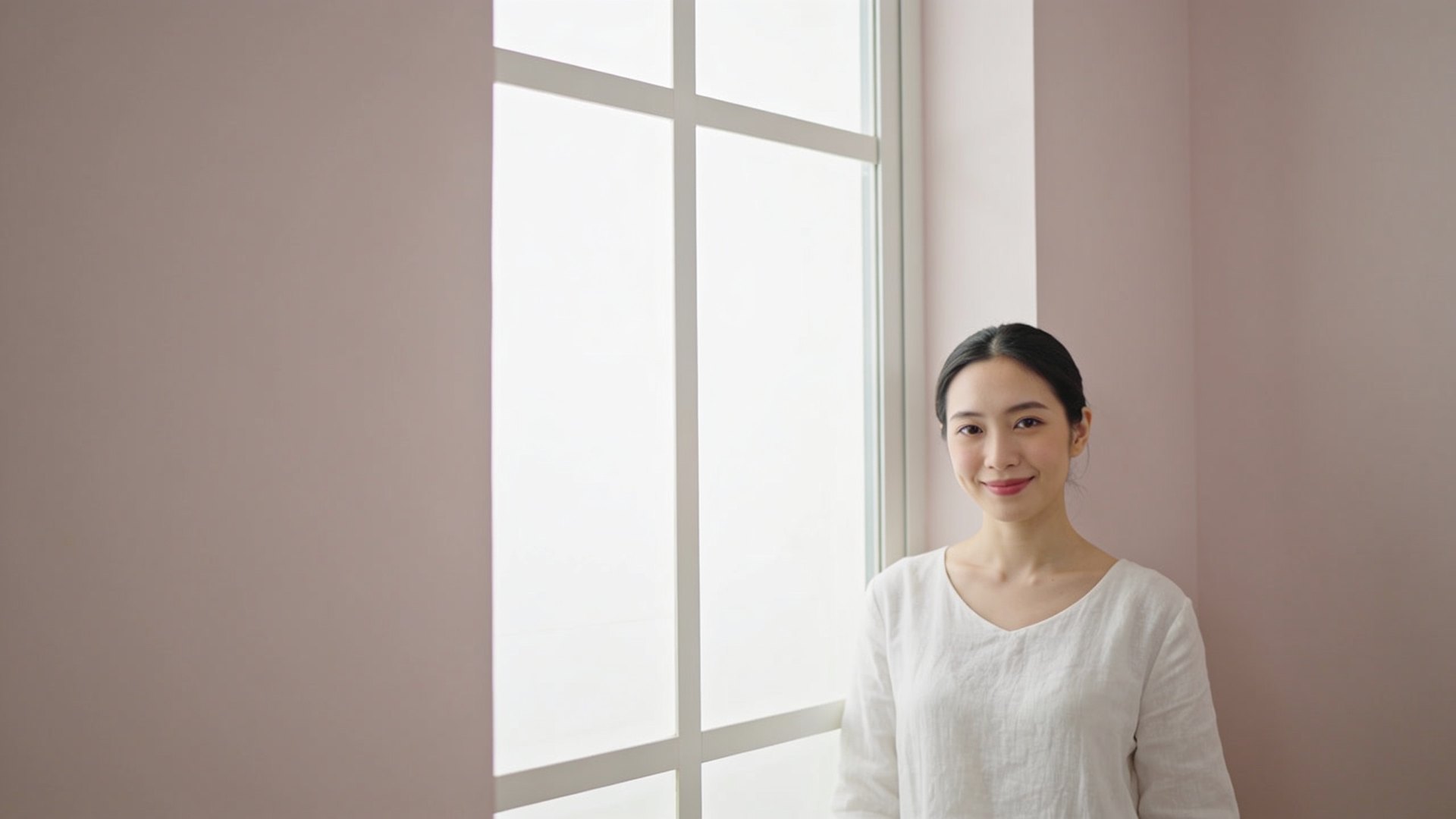 Chinese Singaporean woman in her twenties with clear, fresh skin standing by a bright window, representing clogged pore treatment at IN Eternity Clinic, Singapore