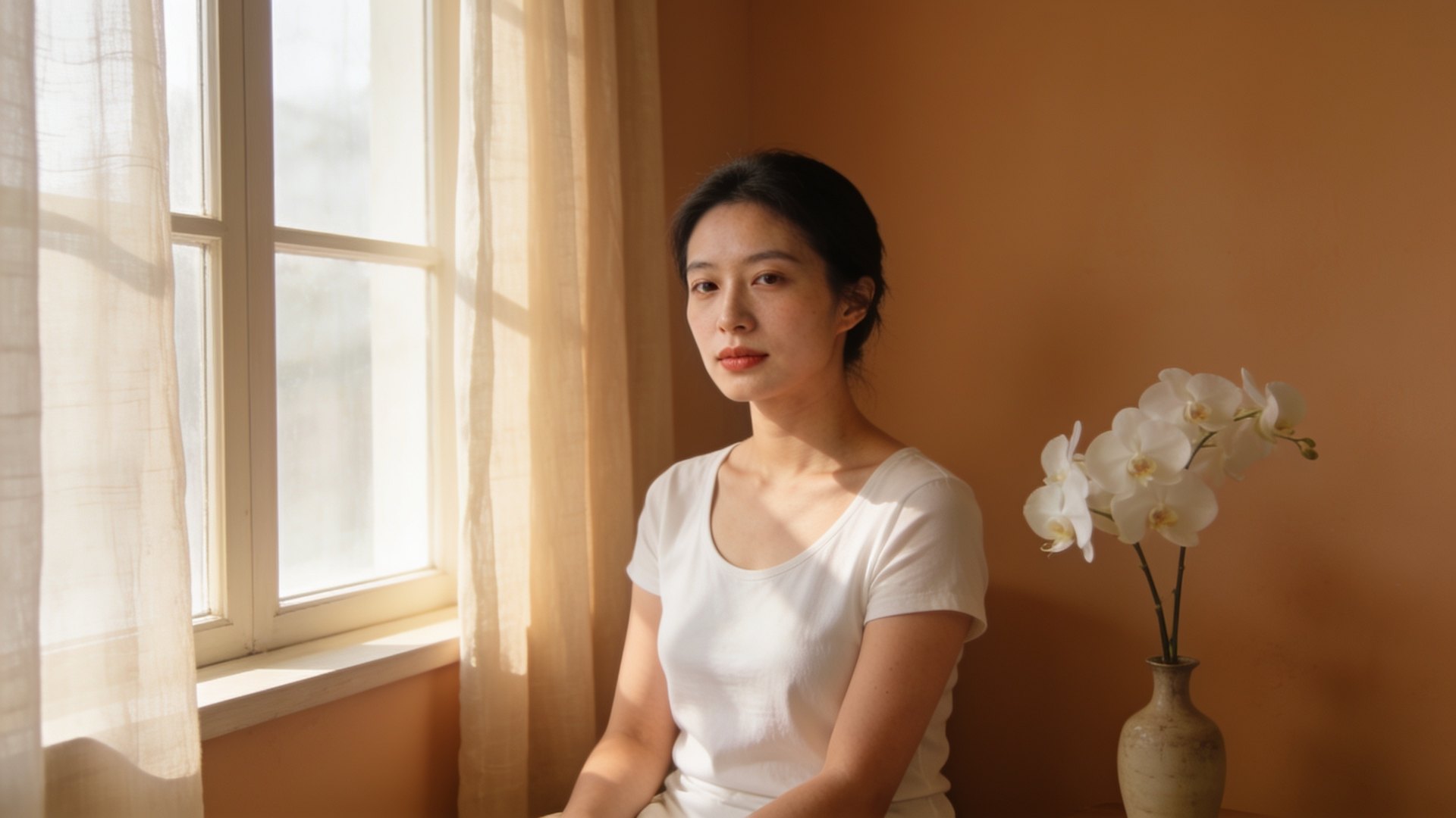 An East Asian woman in her thirties with healthy, hydrated skin in soft window light, illustrating polynucleotide skin boosters at IN Eternity Clinic